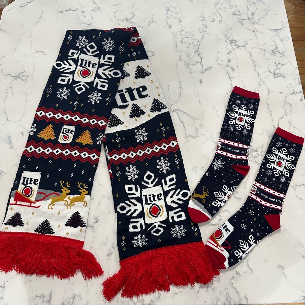 Miller Lite Ugly Scarf and Matching Socks